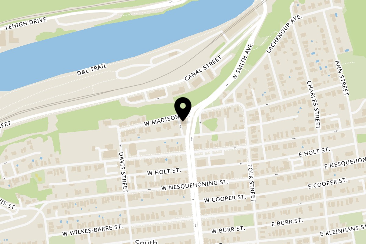 Map showing the location of Mi Casa Restaurante on 204 W Madison St in Easton